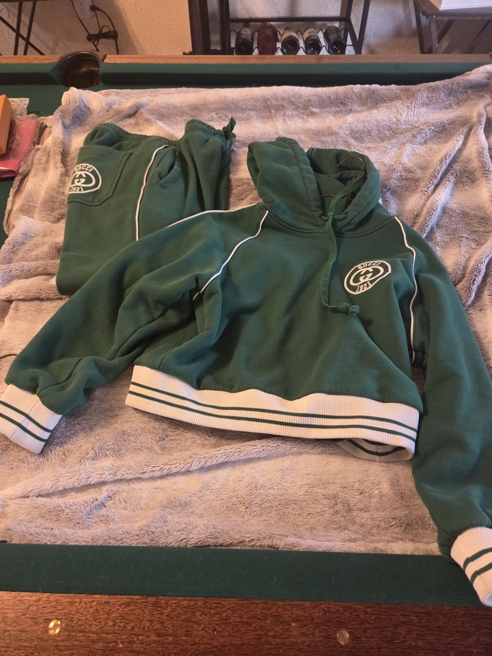 GG Green Crewneck Hoodie And Matching JOGGERS - SET - Picture 3 of 8